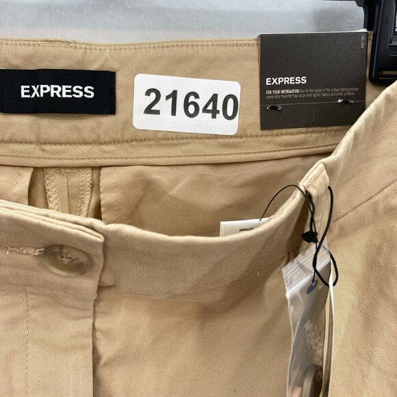 Express Ankle Pants Women's 6 Long Khaki Beige Stretch Fabric Pleated Chino NWT - Picture 12 of 14